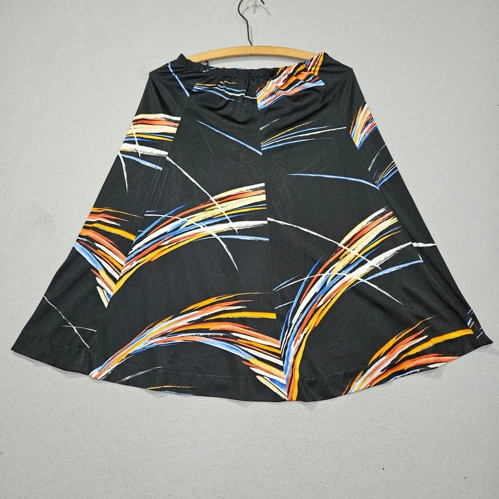 VTG Jonathan Logan 2 piece 70s Skirt Set Abstract Brushstroke Black Multi Sz L